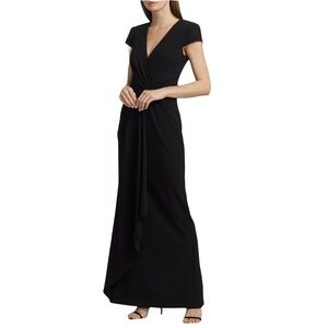 Badgley Mischka Dress Size 12 Black V-Neck Maxi Shirred Drape Gown NWT